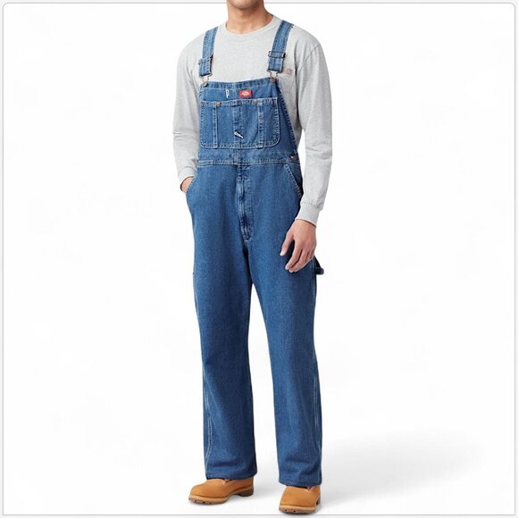 Dickies Stonewash Indigo Blue Bib Overalls Denim Carpenter NWT NEW 42 x 30 - Picture 1 of 7